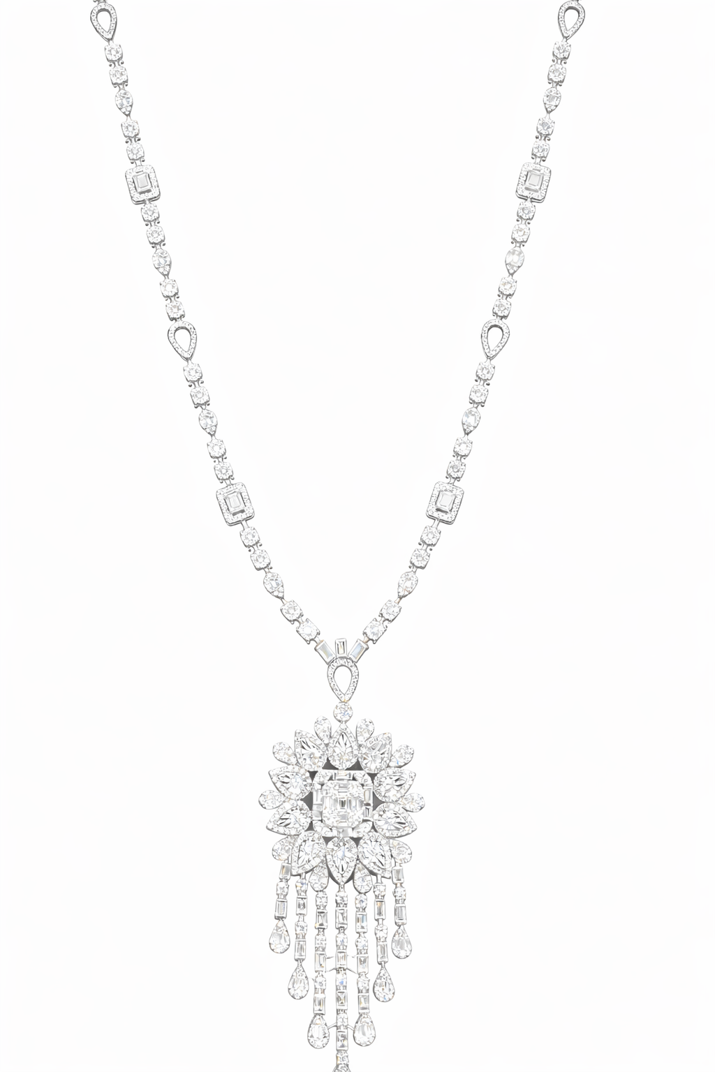 Diamond long necklace with Earrings