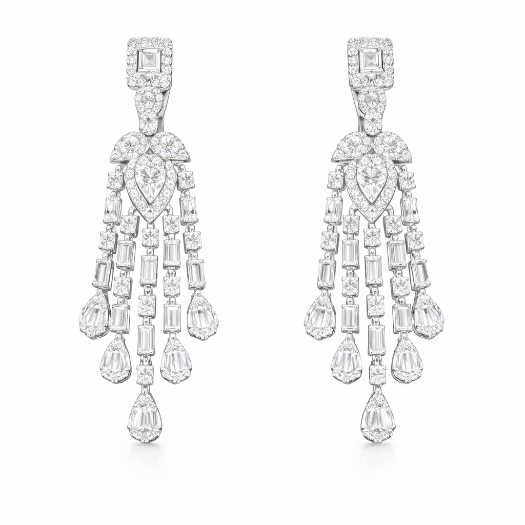 Diamond long necklace with Earrings